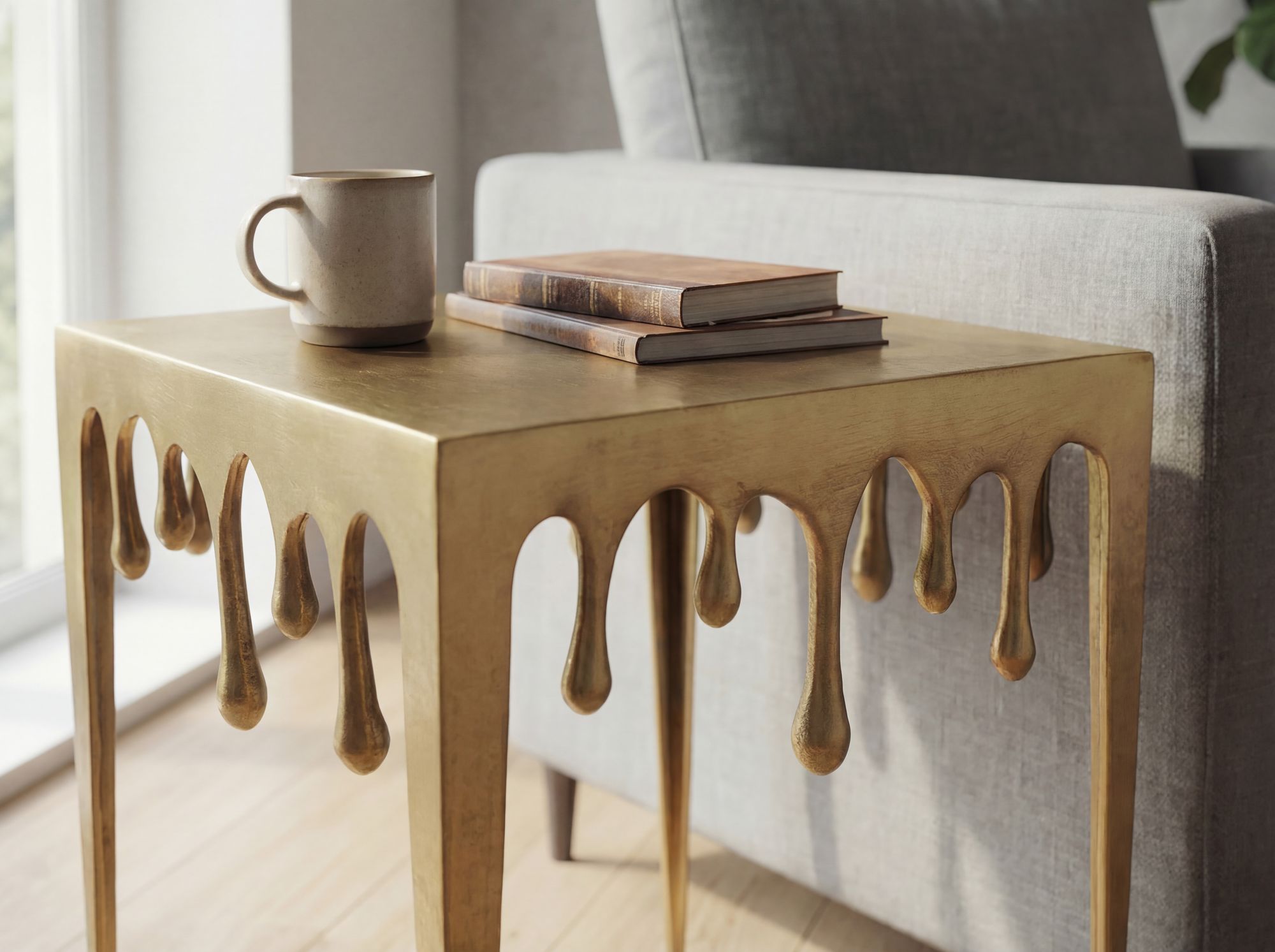 FineBuy Beistelltisch 45,5cm Aluminium Tisch Quadratisch - Design Anstelltisch Alu Modern Drops - Wohnzimmertisch Metall Tropfen - Metalltisch Dekotisch Couchtisch Handmade | Farbe: Silber