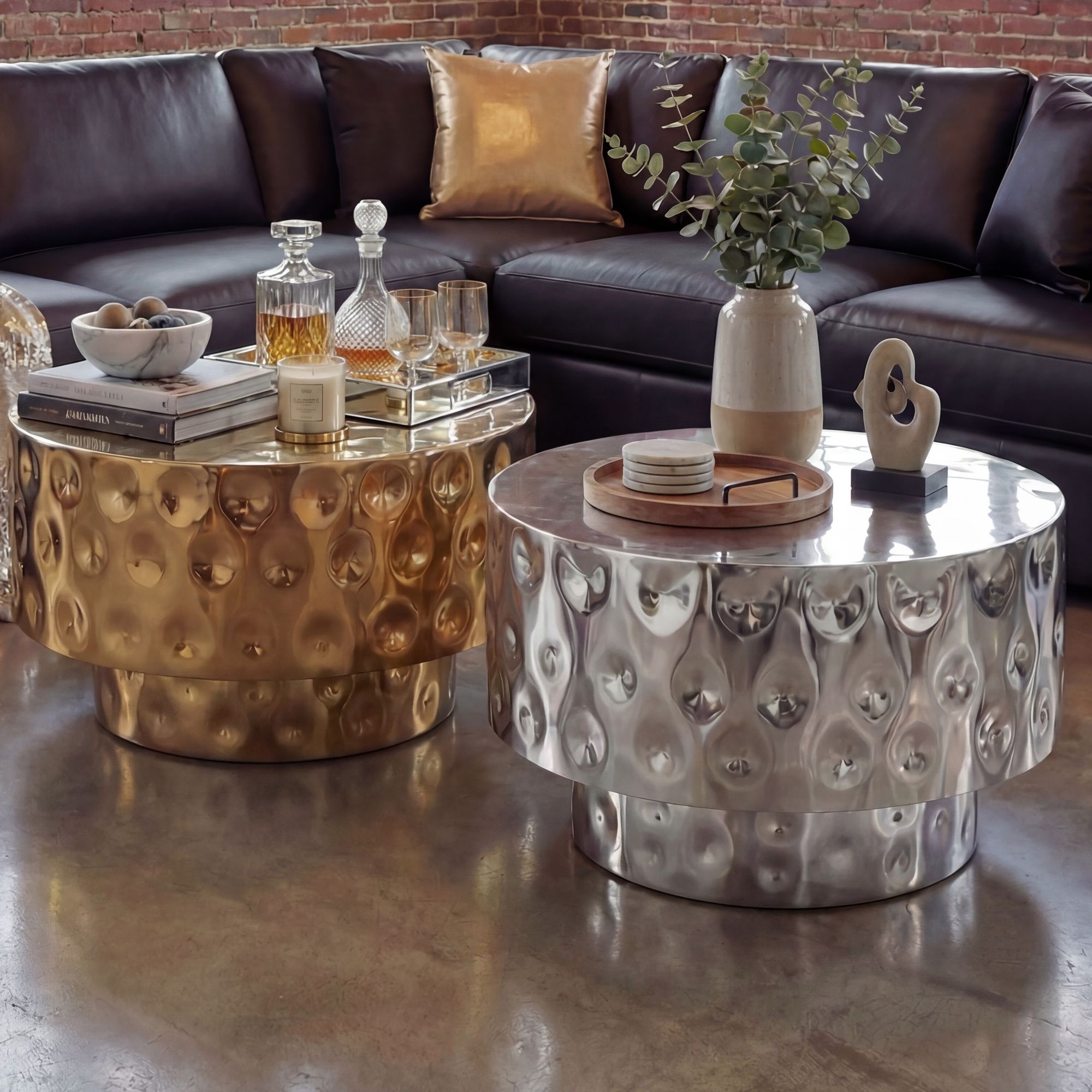 FineBuy Couchtisch Aluminium Rund 60cm - Design Wohnzimmertisch - Moderner Loungetisch - Sofatisch Trommelform - Beistelltisch Wohnzimmer Handmade | Farbe: Gold FineBuy Couchtisch Aluminium Rund 60cm - Design Wohnzimmertisch - Moderner Loungetisch - Sofatisch Trommelform - Beistelltisch Wohnzimmer Handmade | Farbe: Gold