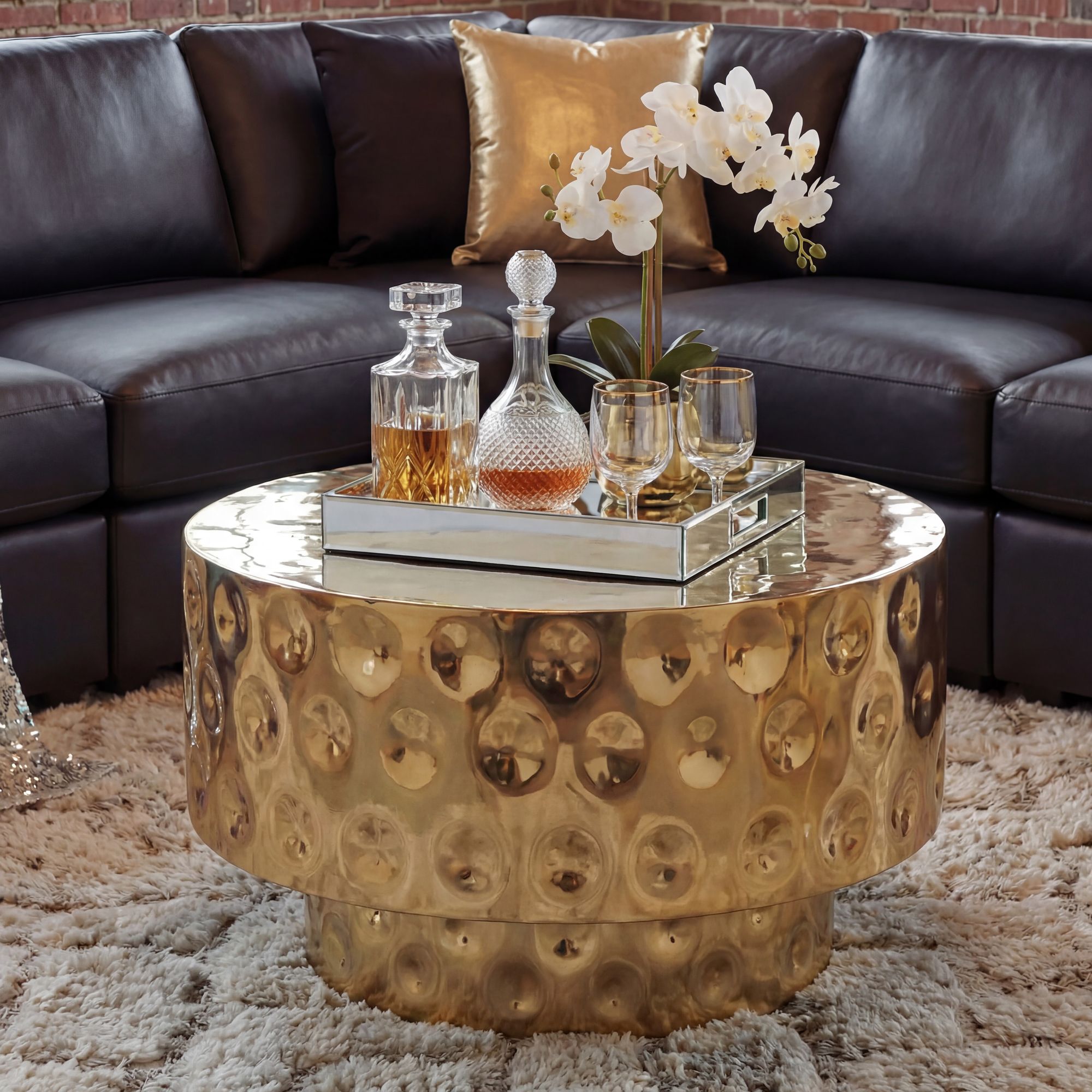 FineBuy Couchtisch Aluminium Rund 60cm - Design Wohnzimmertisch - Moderner Loungetisch - Sofatisch Trommelform - Beistelltisch Wohnzimmer Handmade | Farbe: Gold FineBuy Couchtisch Aluminium Rund 60cm - Design Wohnzimmertisch - Moderner Loungetisch - Sofatisch Trommelform - Beistelltisch Wohnzimmer Handmade | Farbe: Gold