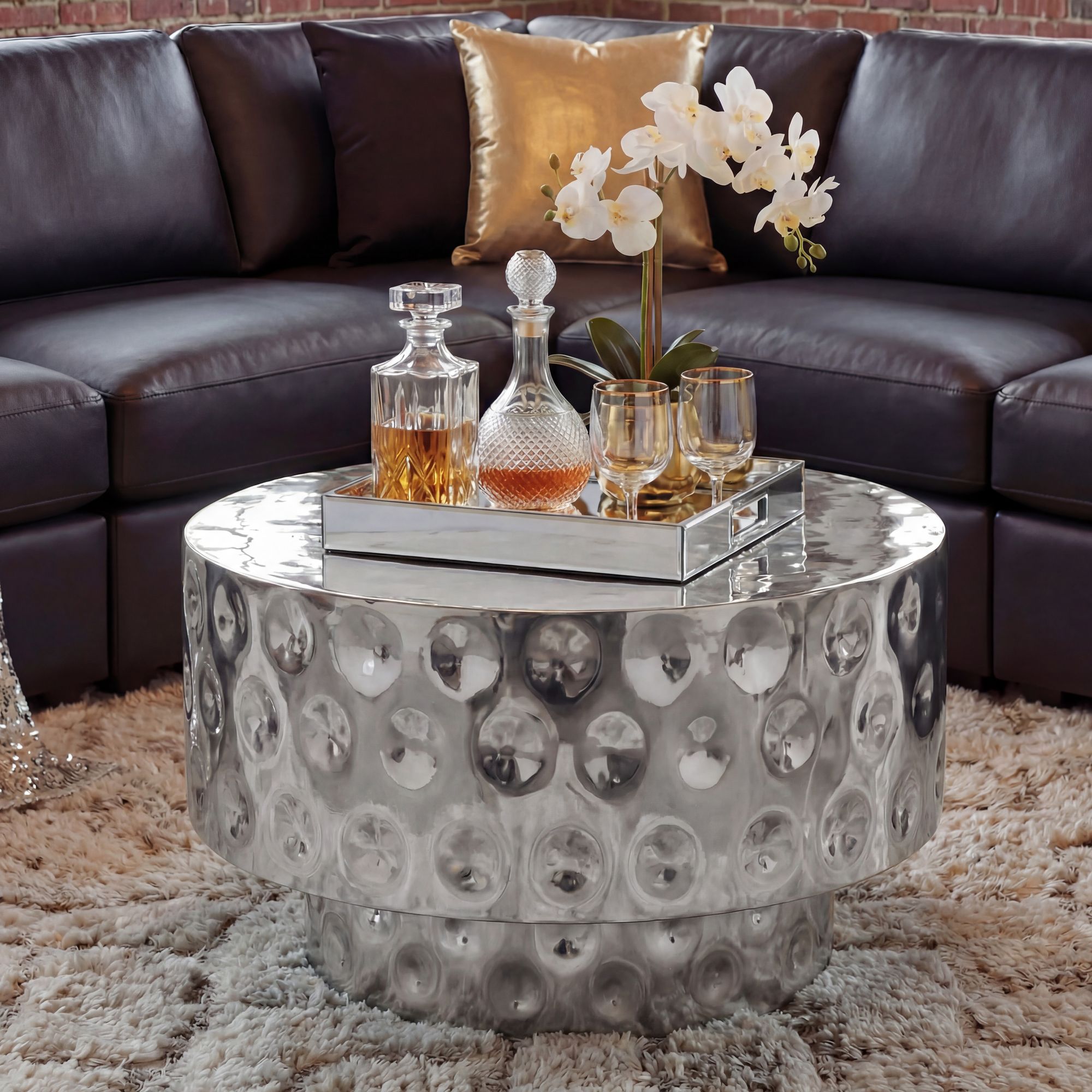 FineBuy Couchtisch Aluminium Rund 60cm - Design Wohnzimmertisch - Moderner Loungetisch - Sofatisch Trommelform - Beistelltisch Wohnzimmer Handmade | Farbe: Gold FineBuy Couchtisch Aluminium Rund 60cm - Design Wohnzimmertisch - Moderner Loungetisch - Sofatisch Trommelform - Beistelltisch Wohnzimmer Handmade | Farbe: Gold