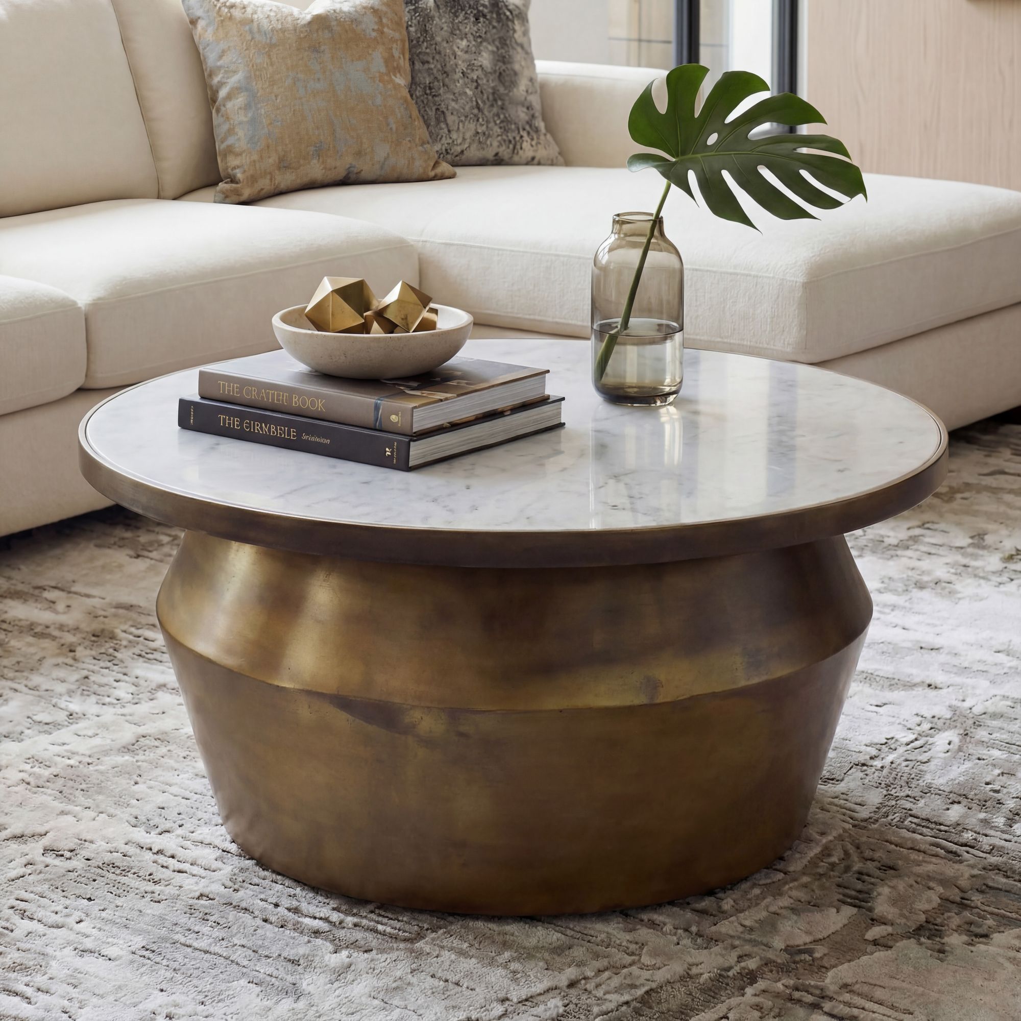 Couchtisch mit Marmor Platte Design Wohnzimmertisch Sofatisch Metall rund 60cm – Ansicht 1