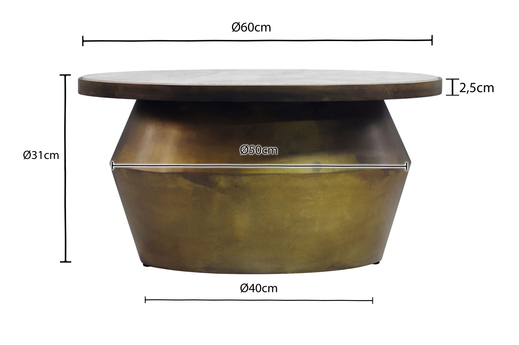 Couchtisch mit Marmor Platte Design Wohnzimmertisch Sofatisch Metall rund 60cm – Ansicht 3