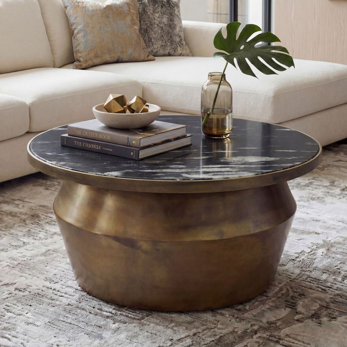 Couchtisch mit Marmor Platte Design Wohnzimmertisch Sofatisch Metall rund 60cm
