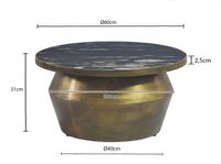Couchtisch mit Marmor Platte Design Wohnzimmertisch Sofatisch Metall rund 60cm – Ansicht 3