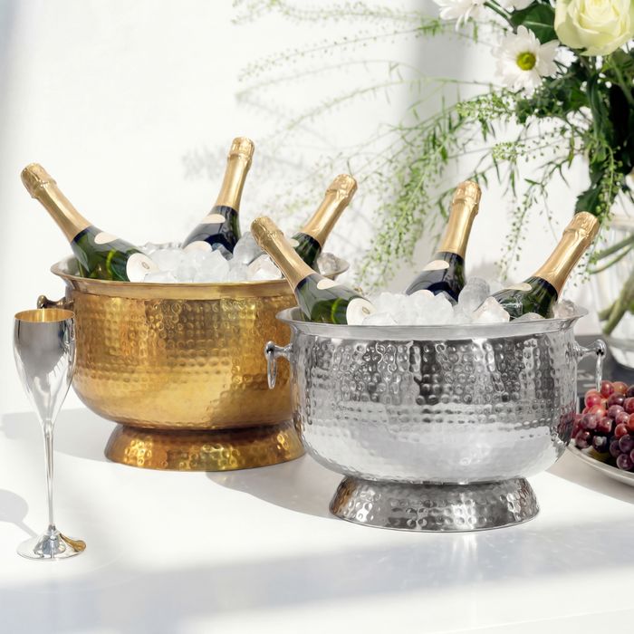 FineBuy Sektkühler - Hammerschlag Champagnerkühler & Flaschenkühler XXL 37cm für bis zu 6 Flaschen Champagner, Wein, Sekt, Bier - Getränkekühler Eiskübel, Eiseimer, Weinkühler Handmade