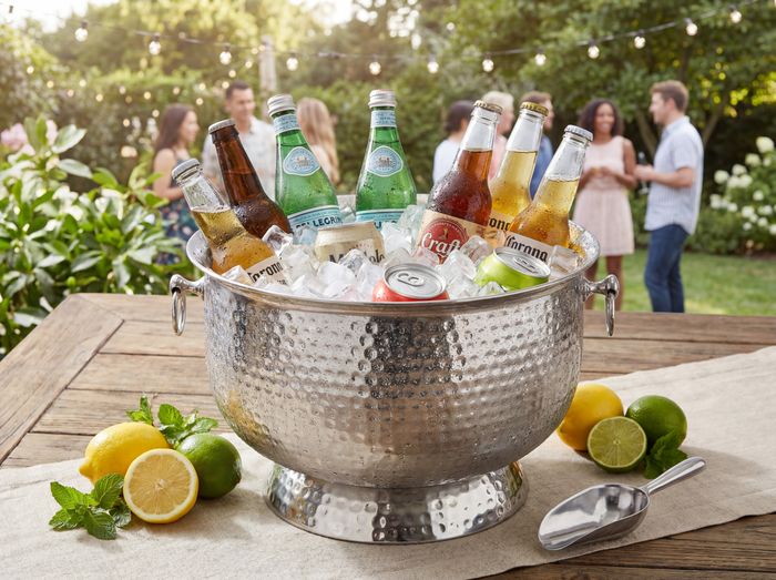 FineBuy Getränkekühler - Hammerschlag Flaschenkühler XXL 37cm für Wasser, Champagner, Softdrinks, Wein, Sekt, Bier - Eiskübel Party Groß, Eiseimer, Weinkühler Gartenparty Hochzeit Handmade