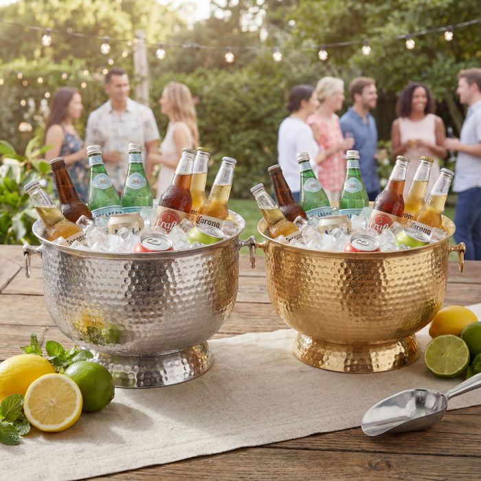 FineBuy Getränkekühler - Hammerschlag Flaschenkühler XXL 37cm für Wasser, Champagner, Softdrinks, Wein, Sekt, Bier - Eiskübel Party Groß, Eiseimer, Weinkühler Gartenparty Hochzeit Handmade