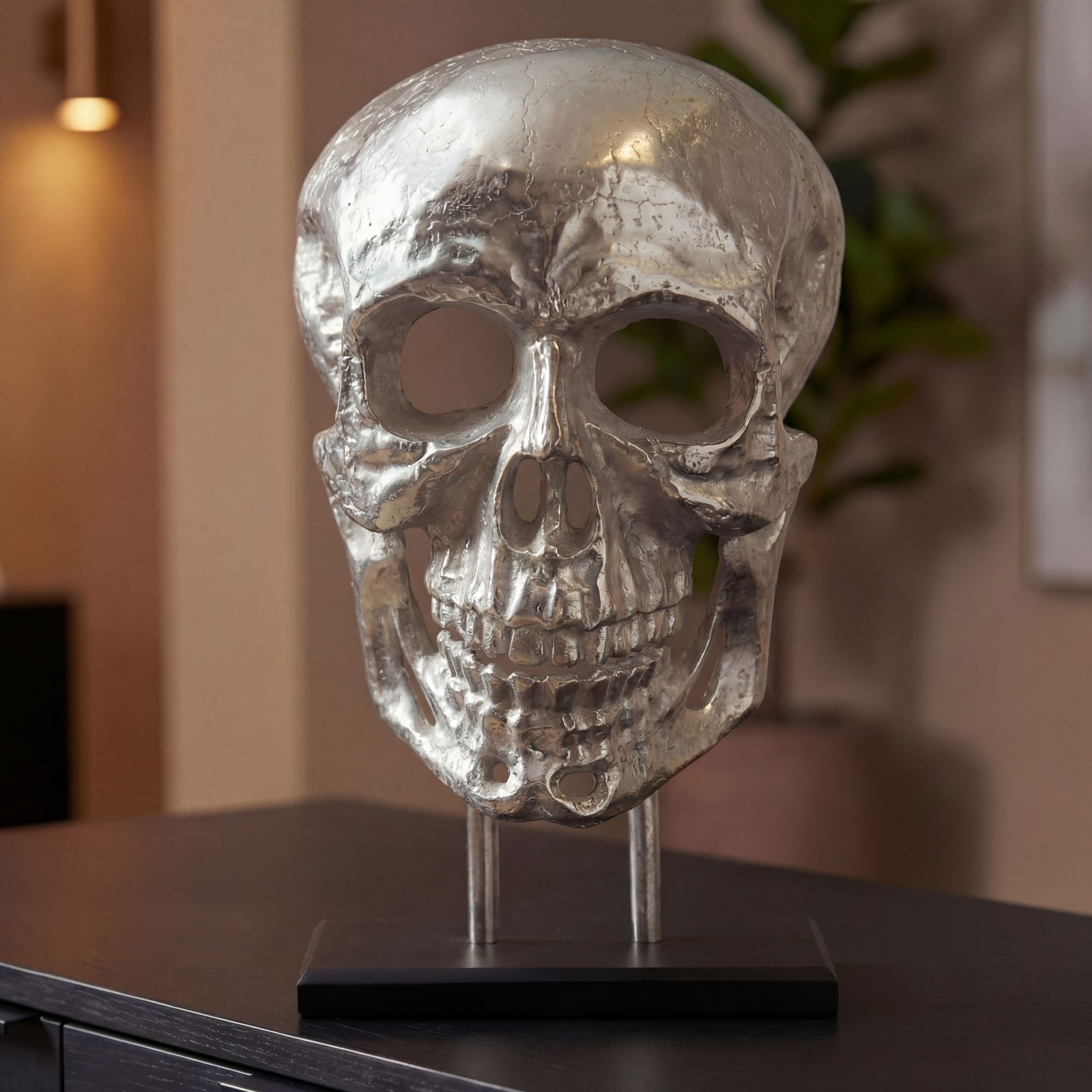 Standdeko Totenkopf 57 cm Aluminium Groß Schädel Deko Dekoration Skull Gestell – Ansicht 1