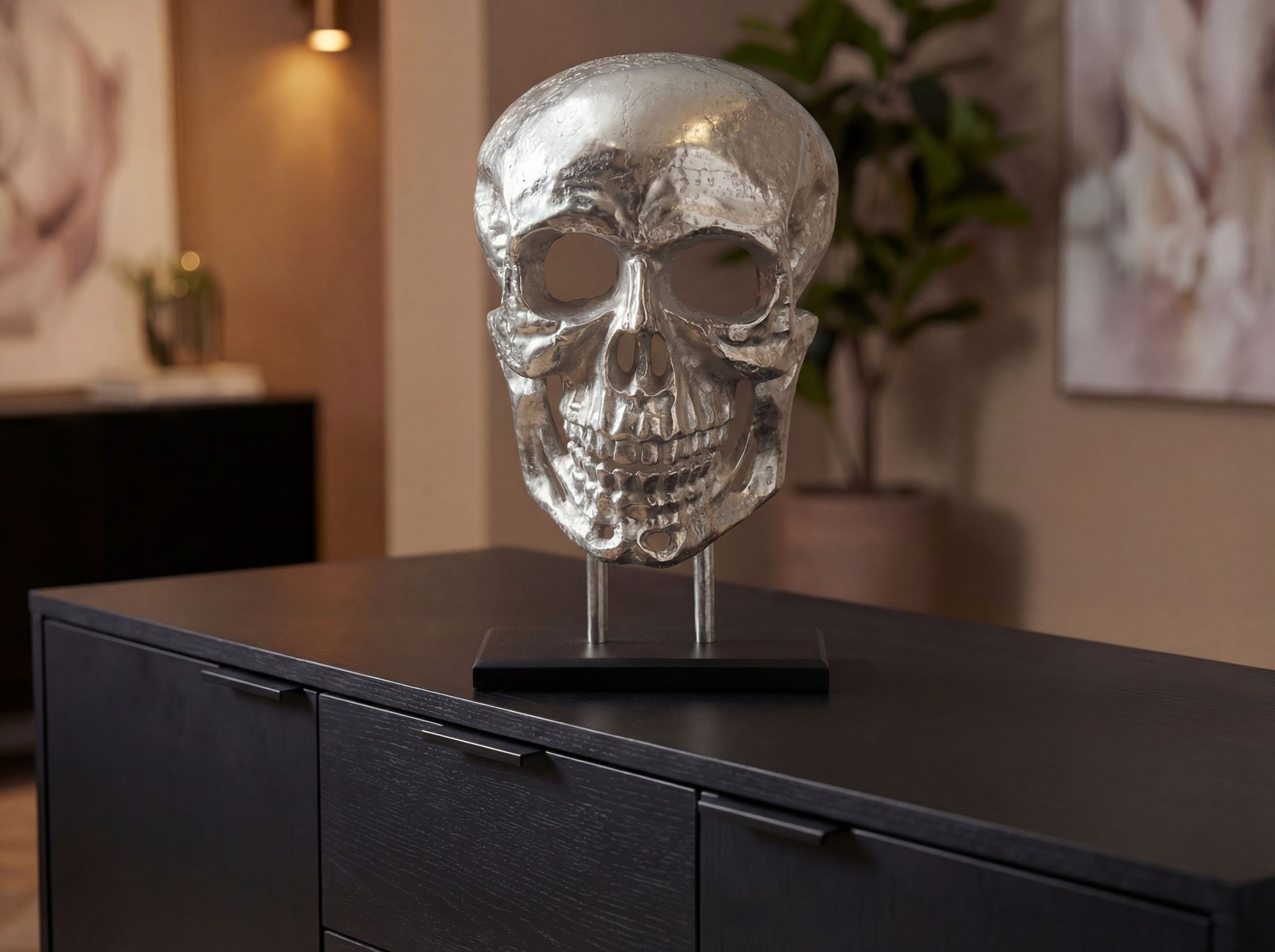 Standdeko Totenkopf 57 cm Aluminium Groß Schädel Deko Dekoration Skull Gestell – Ansicht 2