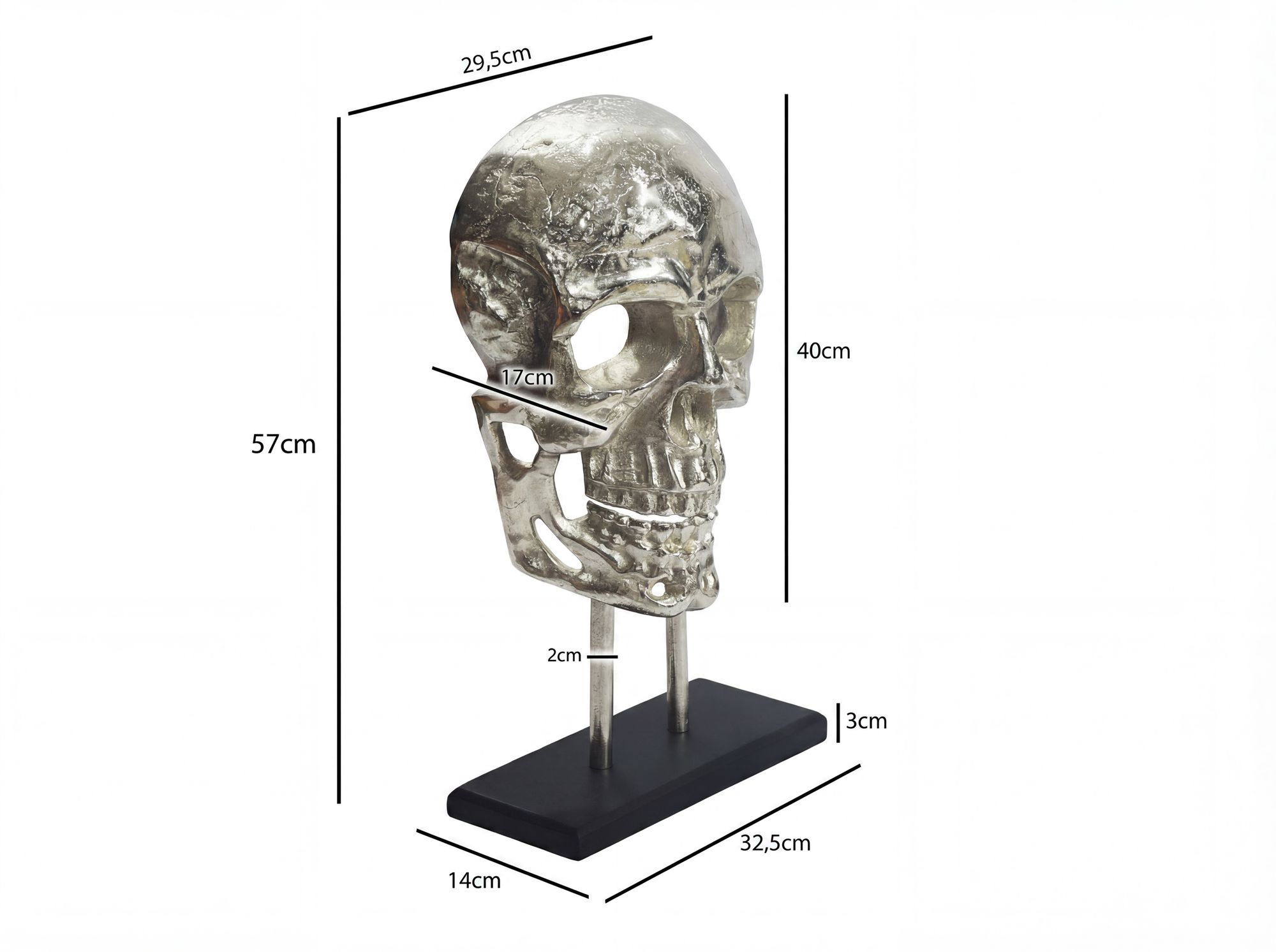 Standdeko Totenkopf 57 cm Aluminium Groß Schädel Deko Dekoration Skull Gestell – Ansicht 3