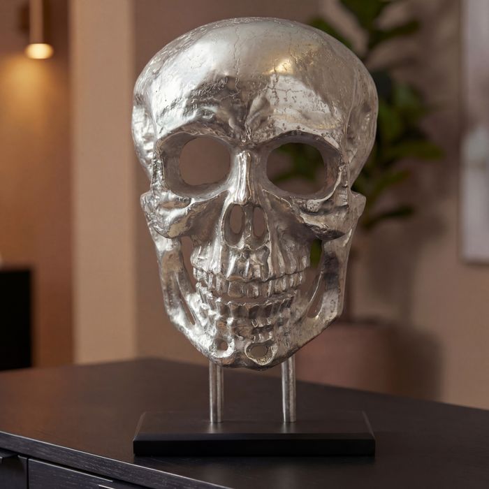 Standdeko Totenkopf 57 cm Aluminium Groß Schädel Deko Dekoration Skull Gestell