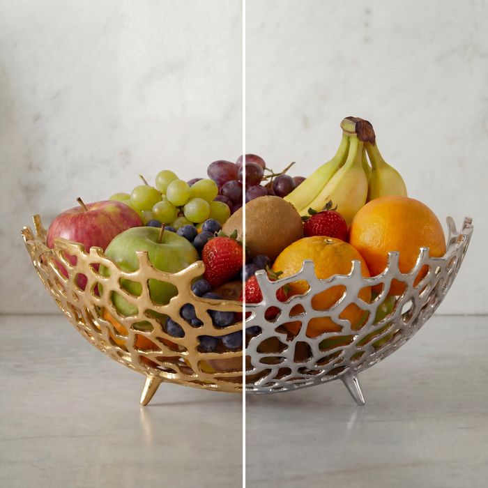 FineBuy Obstschale Rund Schale Metall 46cm Tischdeko - Moderner Obstkorb mit Fuß aus Aluminium - Elegante Dekoschale - Alu Früchtekorb Handmade