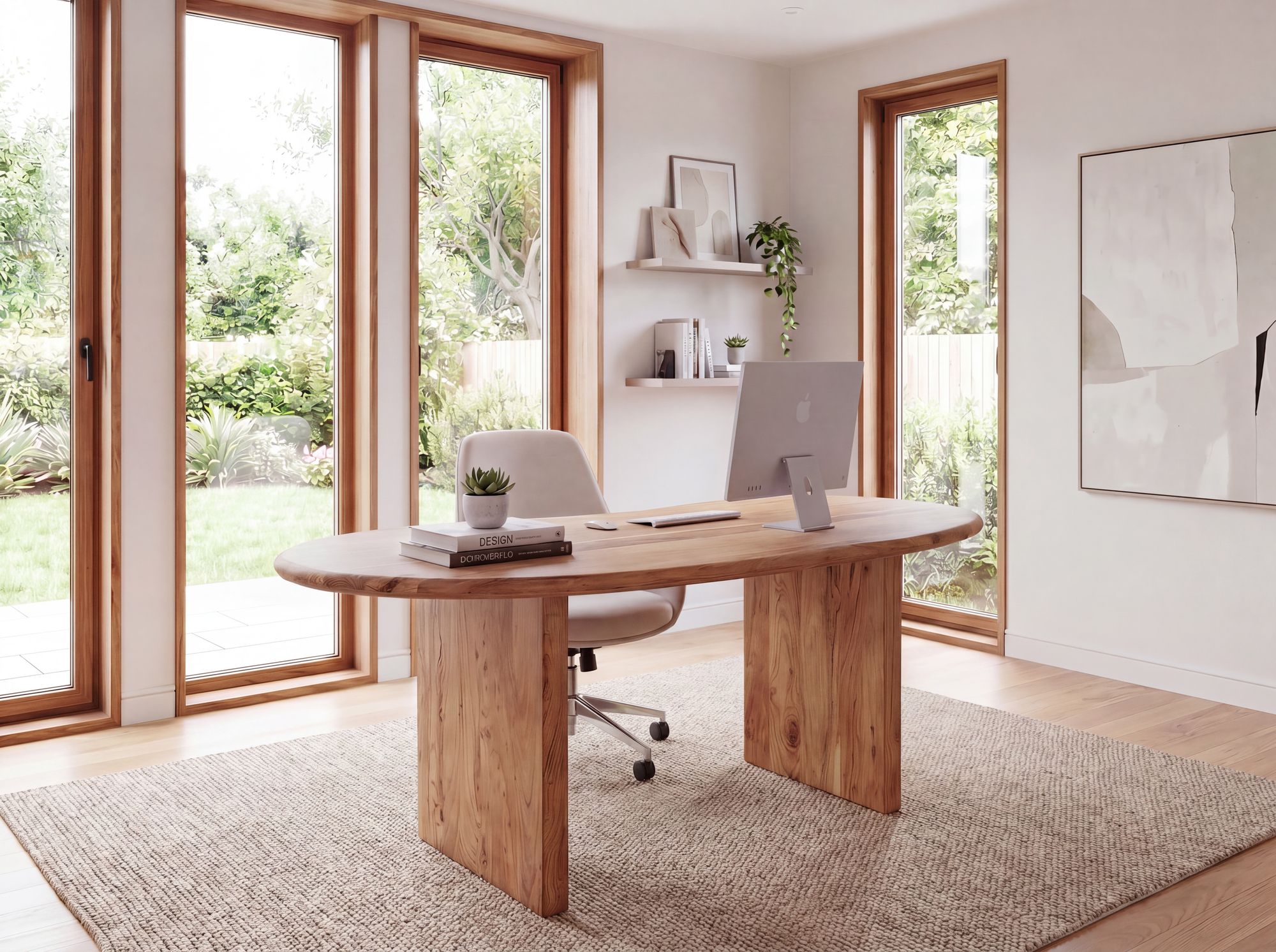 Schreibtisch 180 cm Massivholz Bürotisch Computertisch Nierenform Homeoffice – Ansicht 2