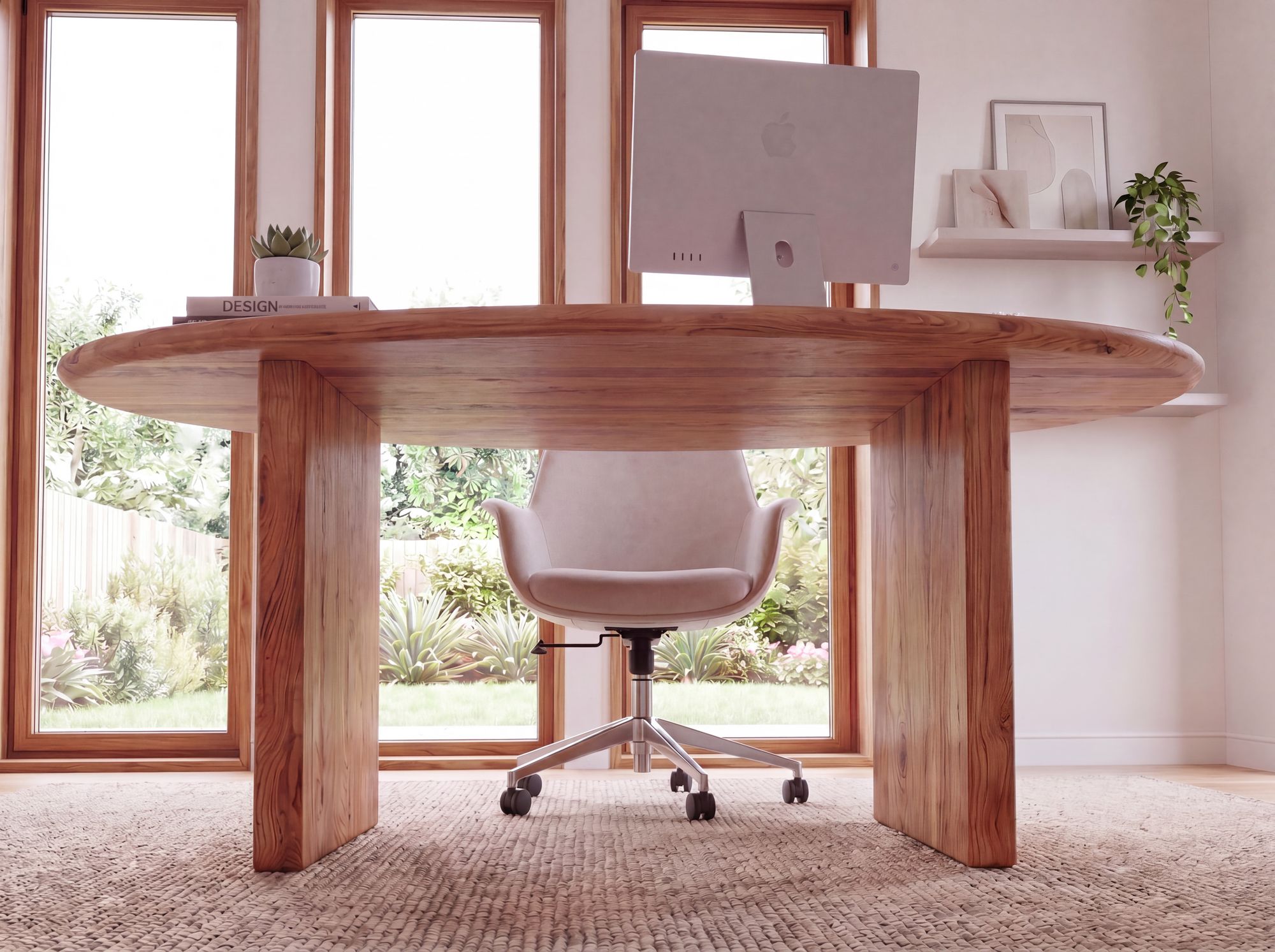 Schreibtisch 180 cm Massivholz Bürotisch Computertisch Nierenform Homeoffice – Ansicht 5
