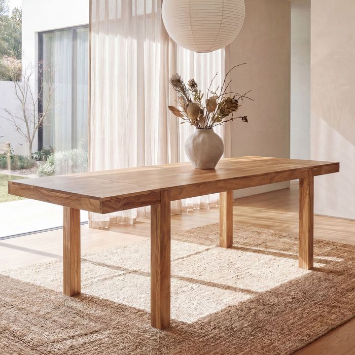 FineBuy Esszimmertisch 160 - 240 cm Akazie Massivholz Zeitlos - Küchentisch Verlängerbar 10 Personen - Speisetisch Groß Rechteckig Schlicht - Holztisch Esszimmer Handmade