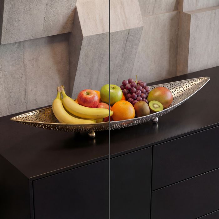 FineBuy Obstschale Oval Schale 60cm Tischdeko länglich - Moderner Obstkorb mit Fuß aus Metall - Elegante Dekoschale - Früchtekorb Handmade