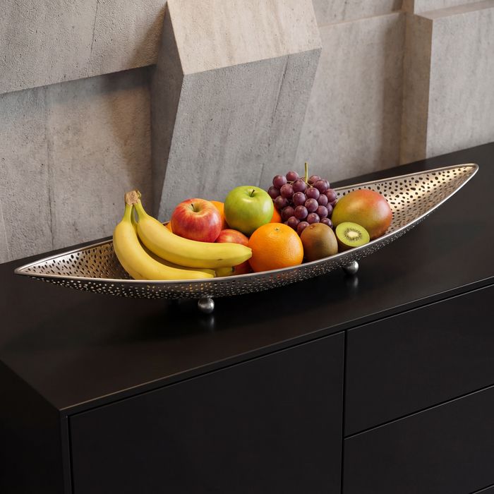 FineBuy Obstschale Oval Schale 60cm Tischdeko länglich - Moderner Obstkorb mit Fuß aus Metall - Elegante Dekoschale - Früchtekorb Handmade