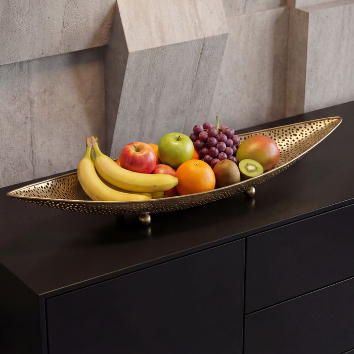 FineBuy Obstschale Oval Schale 60cm Tischdeko länglich - Moderner Obstkorb mit Fuß aus Metall - Elegante Dekoschale - Früchtekorb Handmade