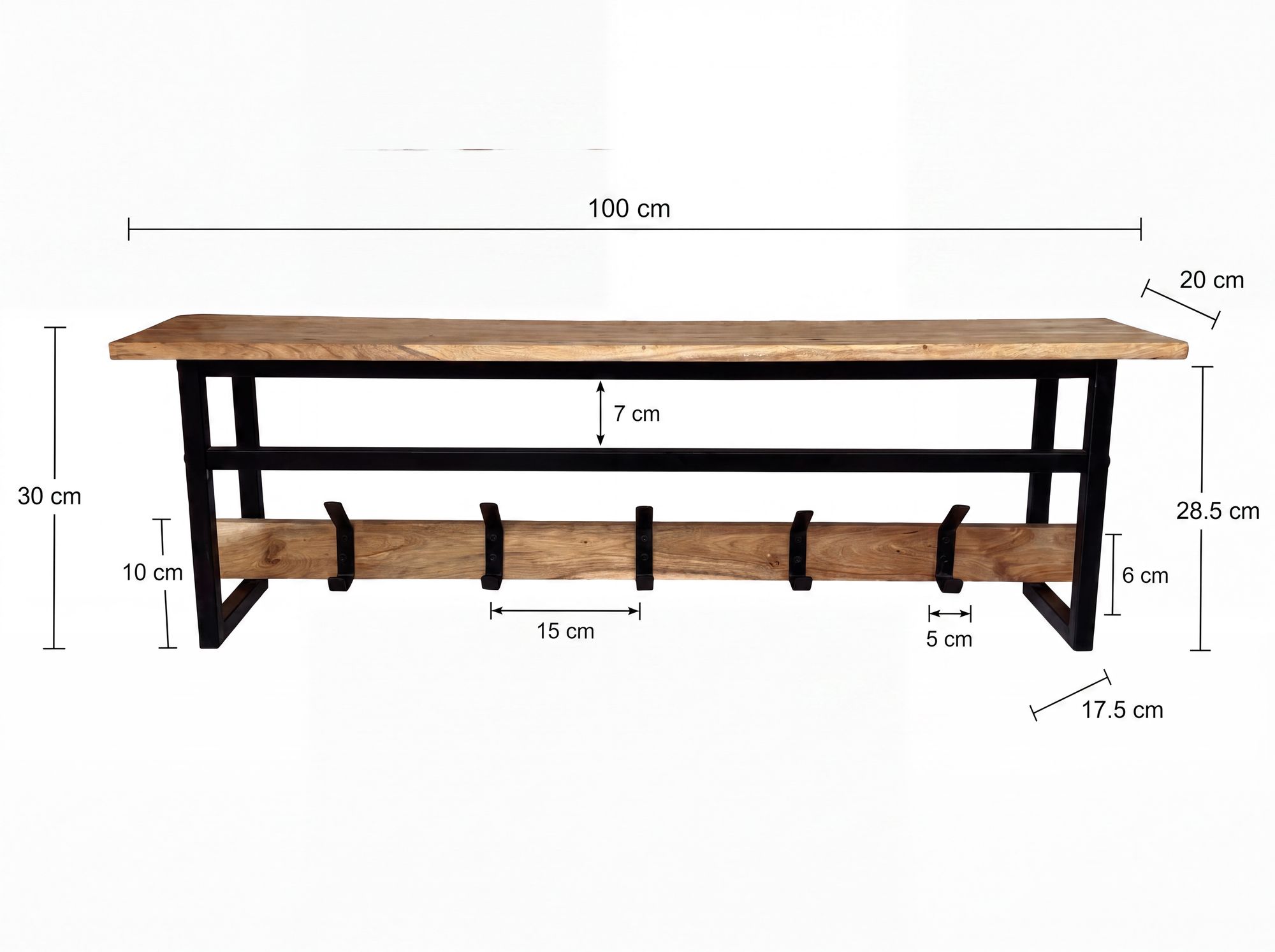Wandgarderobe Massivholz 100cm Hängegarderobe Flurgarderobe mit Ablage 5 Haken – Ansicht 3