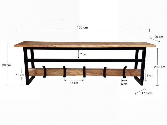 Wandgarderobe Massivholz 100cm Hängegarderobe Flurgarderobe mit Ablage 5 Haken – Maßzeichnung