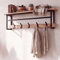 Wandgarderobe Massivholz 100cm Hängegarderobe Flurgarderobe mit Ablage 5 Haken – Ansicht 1