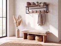 Wandgarderobe Massivholz 100cm Hängegarderobe Flurgarderobe mit Ablage 5 Haken – Ansicht 2