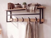 Wandgarderobe Massivholz 100cm Hängegarderobe Flurgarderobe mit Ablage 5 Haken – Ansicht 5