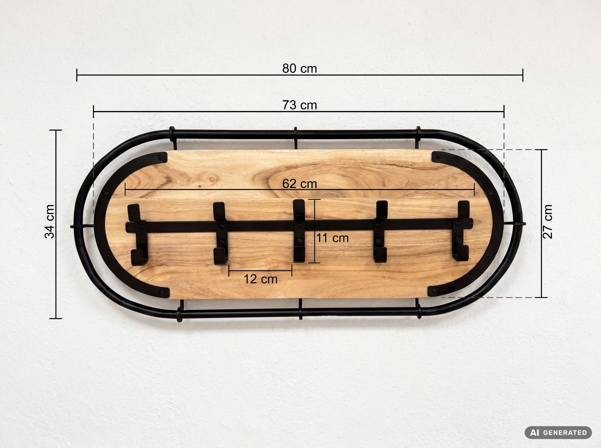 Wandgarderobe Massivholz Hängegarderobe Flurgarderobe Garderobenleiste Handmade – Ansicht 3