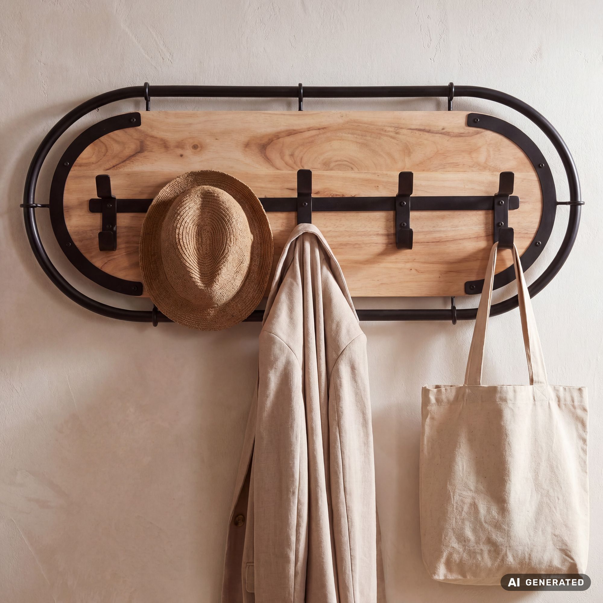 Wandgarderobe Massivholz Hängegarderobe Flurgarderobe Garderobenleiste Handmade – Ansicht 1