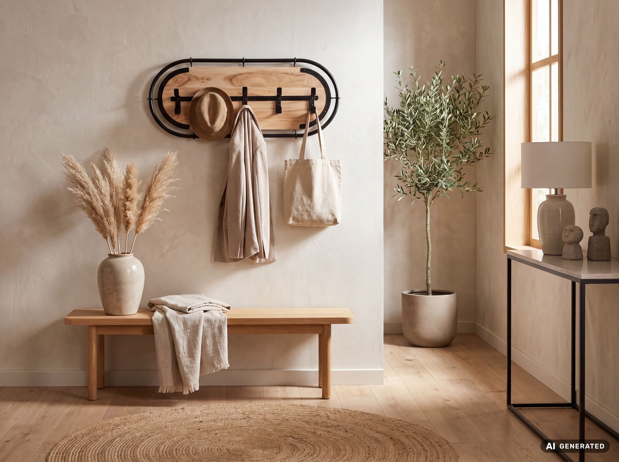 Wandgarderobe Massivholz Hängegarderobe Flurgarderobe Garderobenleiste Handmade – Ansicht 2