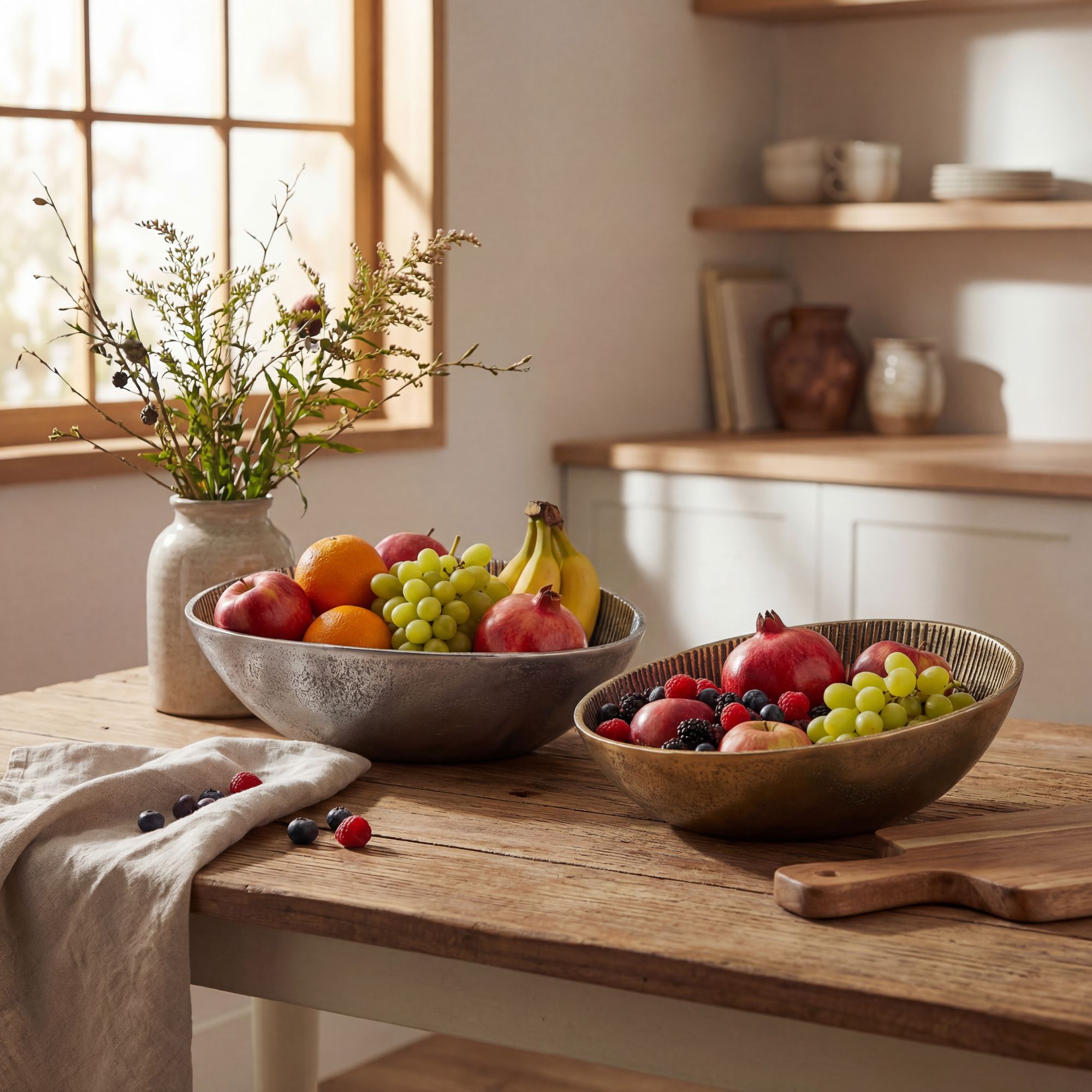 FineBuy Obstschale Schale Metall 30cm Tischdeko Oval - Moderner Obstkorb Rillen-Design aus Aluminium - Elegante Metallschale - Alu Früchteschale Handmade | Farbe: Silber