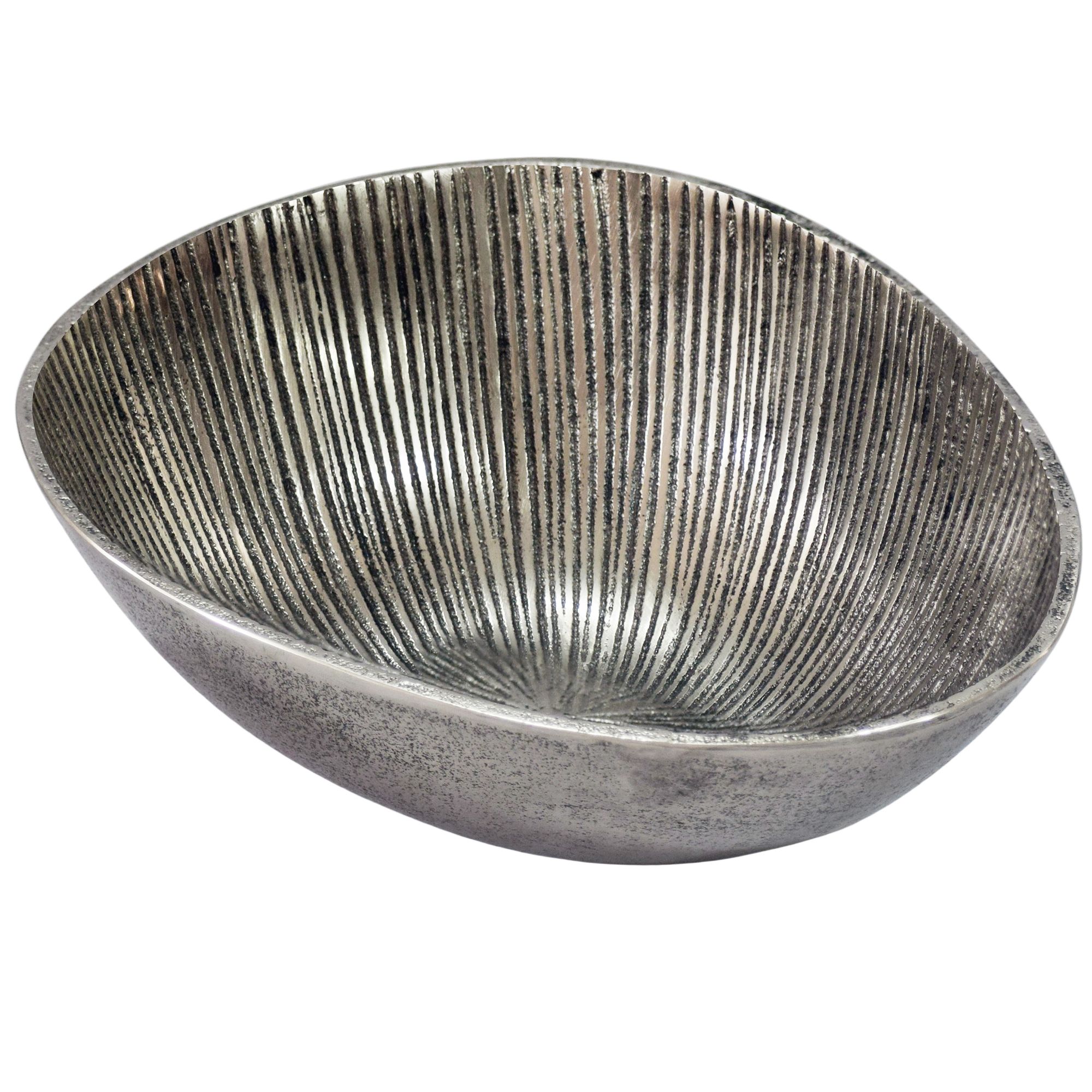 FineBuy Obstschale Schale Metall 30cm Tischdeko Oval - Moderner Obstkorb Rillen-Design aus Aluminium - Elegante Metallschale - Alu Früchteschale Handmade
