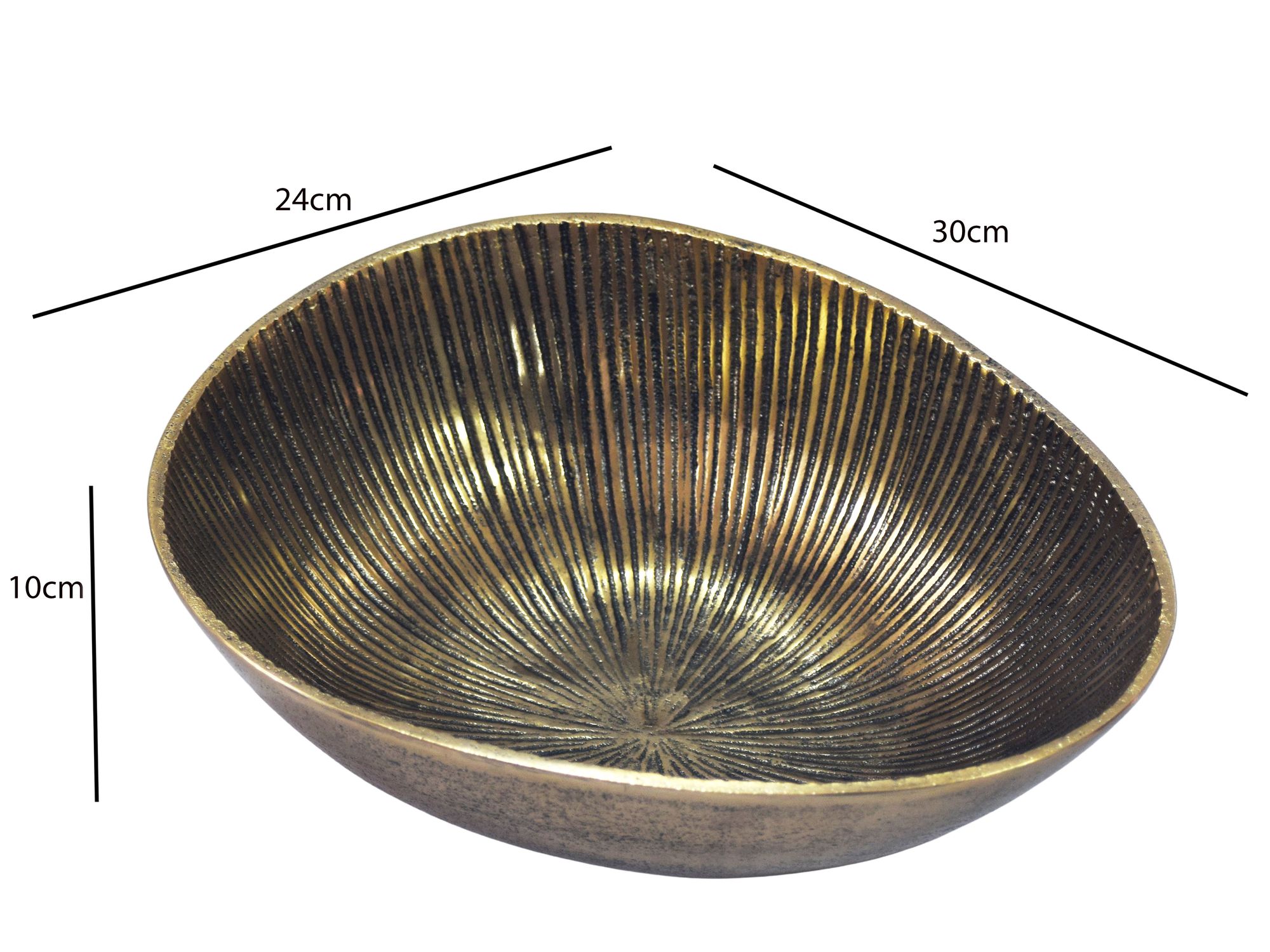 FineBuy Obstschale Schale Metall 30cm Tischdeko Oval - Moderner Obstkorb Rillen-Design aus Aluminium - Elegante Metallschale - Alu Früchteschale Handmade | Farbe: Silber