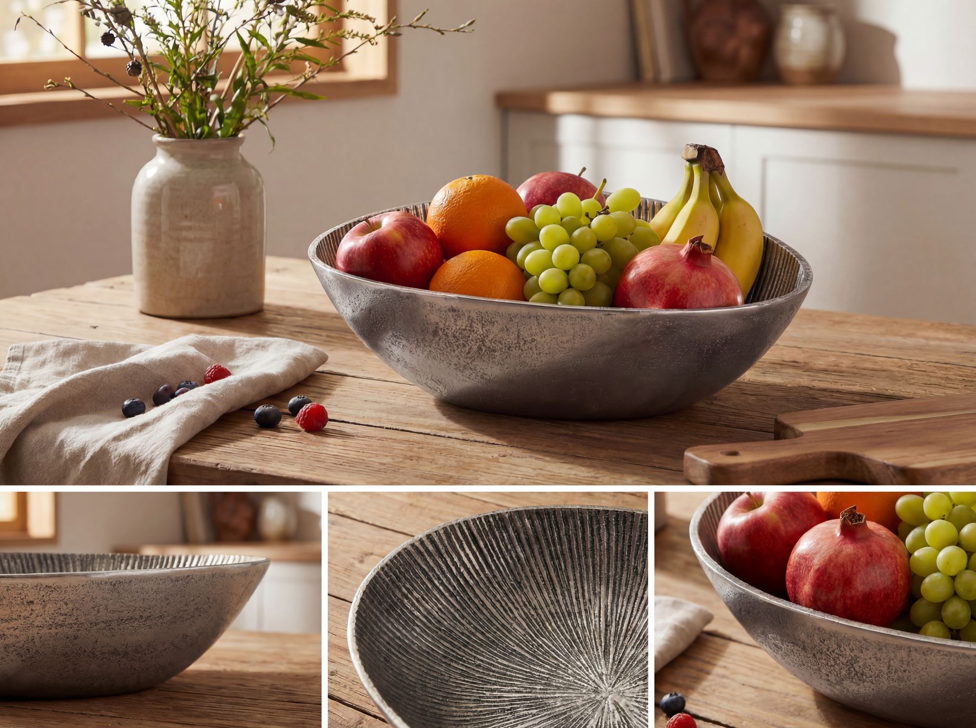 Obstschale Früchteschale Aluminium Schale 40cm Dekoschale Metall Obstkorb Oval – Ansicht 5