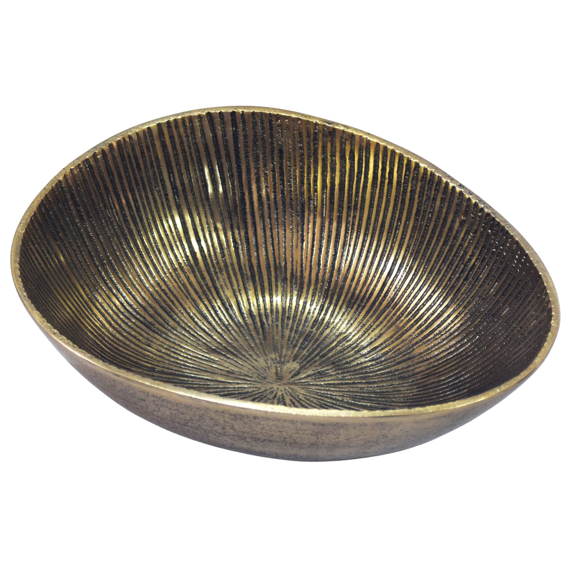 FineBuy Obstschale Schale Metall 30cm Tischdeko Oval - Moderner Obstkorb Rillen-Design aus Aluminium - Elegante Metallschale - Alu Früchteschale Handmade | Farbe: Silber