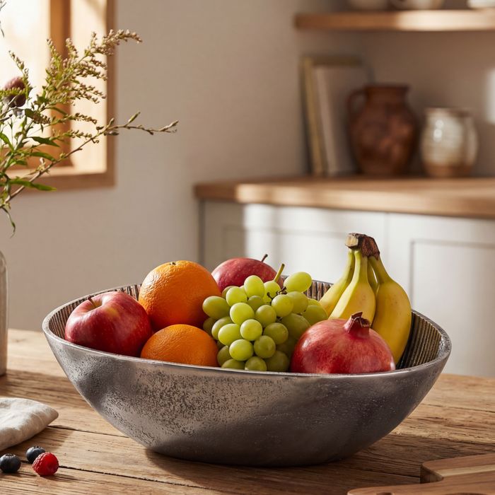 Obstschale Früchteschale Aluminium Schale 40cm Dekoschale Metall Obstkorb Oval