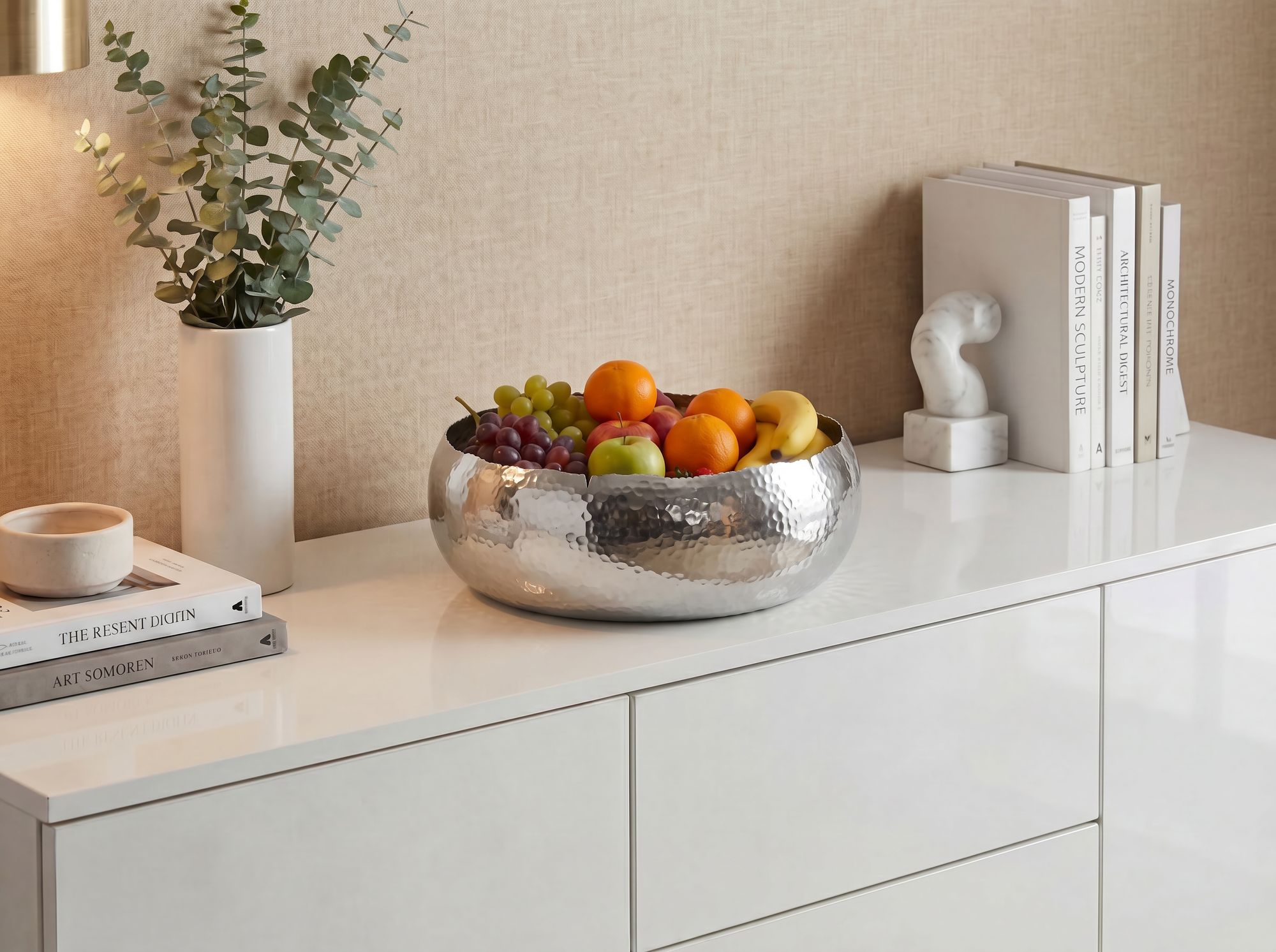 Obstschale Früchteschale Aluminium Rund Schale 35cm Hammerschlag Metall Obstkorb – Ansicht 2
