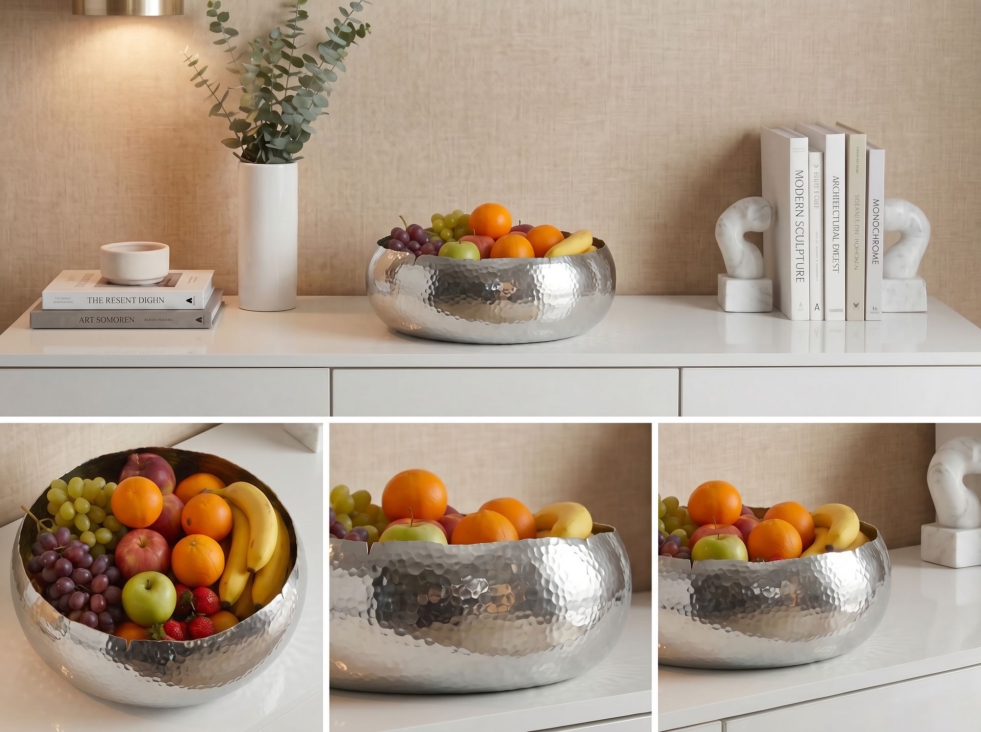 Obstschale Früchteschale Aluminium Rund Schale 35cm Hammerschlag Metall Obstkorb – Ansicht 4