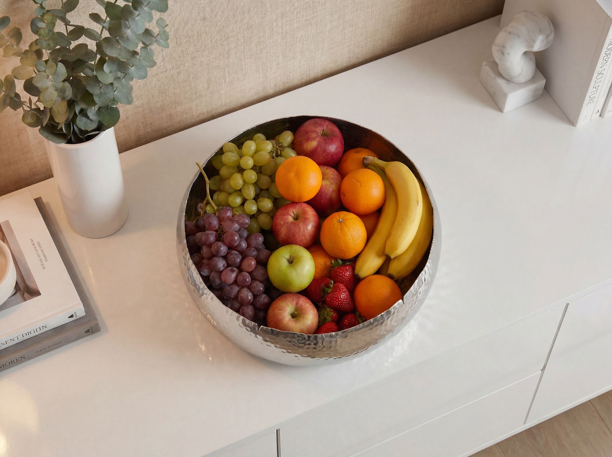 Obstschale Früchteschale Aluminium Rund Schale 35cm Hammerschlag Metall Obstkorb – Ansicht 5