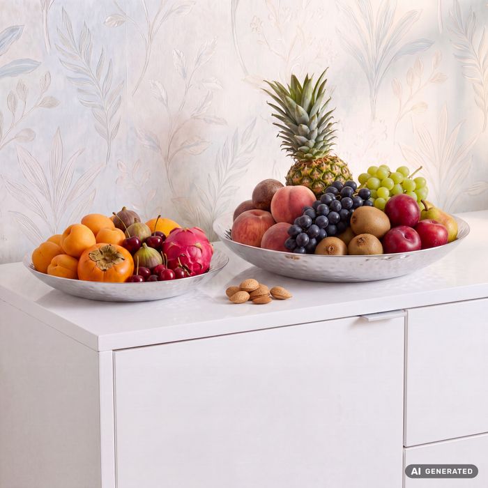 FineBuy Obstschale Rund Silber Schale Metall Tischdeko - Moderner Obstkorb Hammerschlag aus Aluminium - Elegante Dekoschale - Alu Früchteschale Handmade