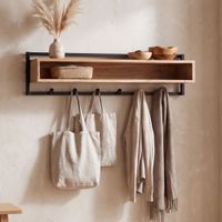 Wandgarderobe Massivholz 90cm Hängegarderobe Flurgarderobe mit Ablage 6 Haken – Ansicht 1