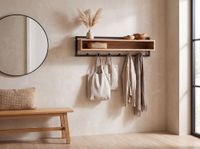 Wandgarderobe Massivholz 90cm Hängegarderobe Flurgarderobe mit Ablage 6 Haken – Ansicht 2