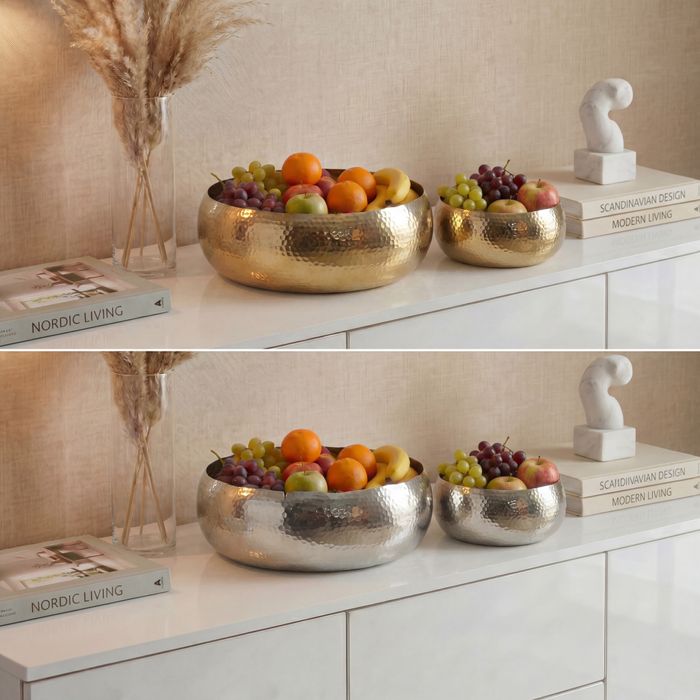 FineBuy Obstschale 2er Set Rund Schale Metall 36cm Tischdeko - Moderner Obstkorb Hammerschlag aus Aluminium - Elegante Alu Früchteschale Handmade