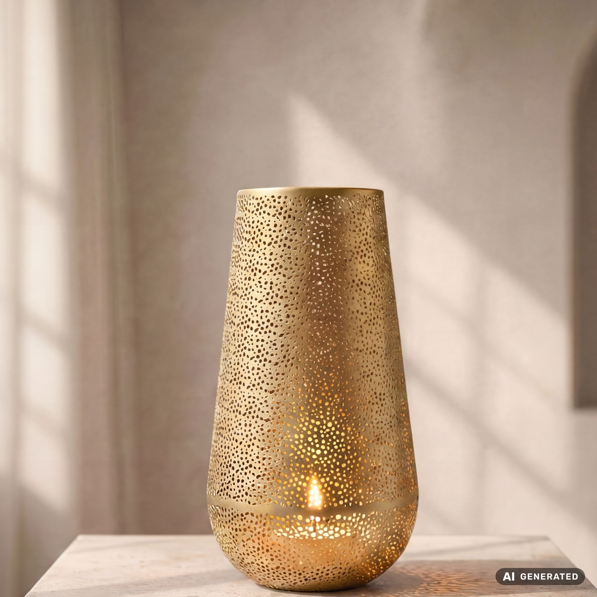 FineBuy Windlicht Metall 47cm - Design Laterne Indoor Groß - Bodenwindlicht Orientalisch - Bodenlaterne rund für Kerzen und Teelichter - Kerzenständer Wohnzimmer Deko - Wohndeko Handmade