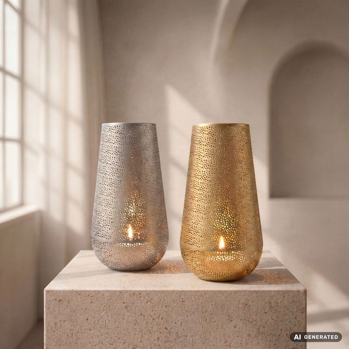 FineBuy Windlicht Metall 47cm - Design Laterne Indoor Groß - Bodenwindlicht Orientalisch - Bodenlaterne rund für Kerzen und Teelichter - Kerzenständer Wohnzimmer Deko - Wohndeko Handmade