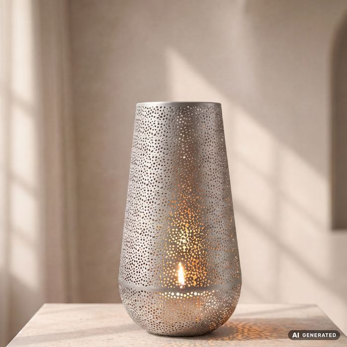 Windlicht Laterne 47cm Metall Rund Design Bodenwindlicht Bodenlaterne Handgefertigt
