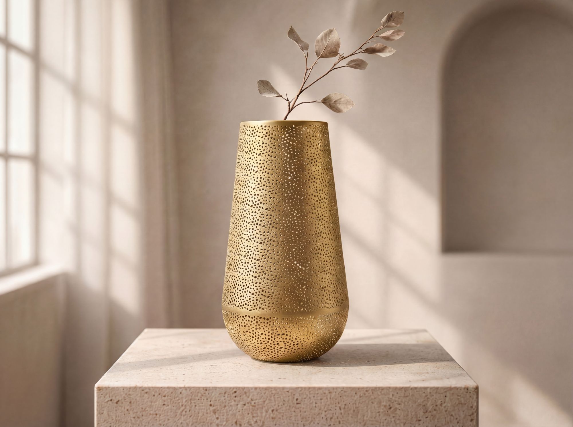 FineBuy Dekovase Metall 47cm - Design Blumenvase Groß - Metallvase Modern - Bodenvase rund für Trockenblumen - Standvase Hoch - Wohnzimmer Deko - Wohndeko Handmade | Farbe: Silber