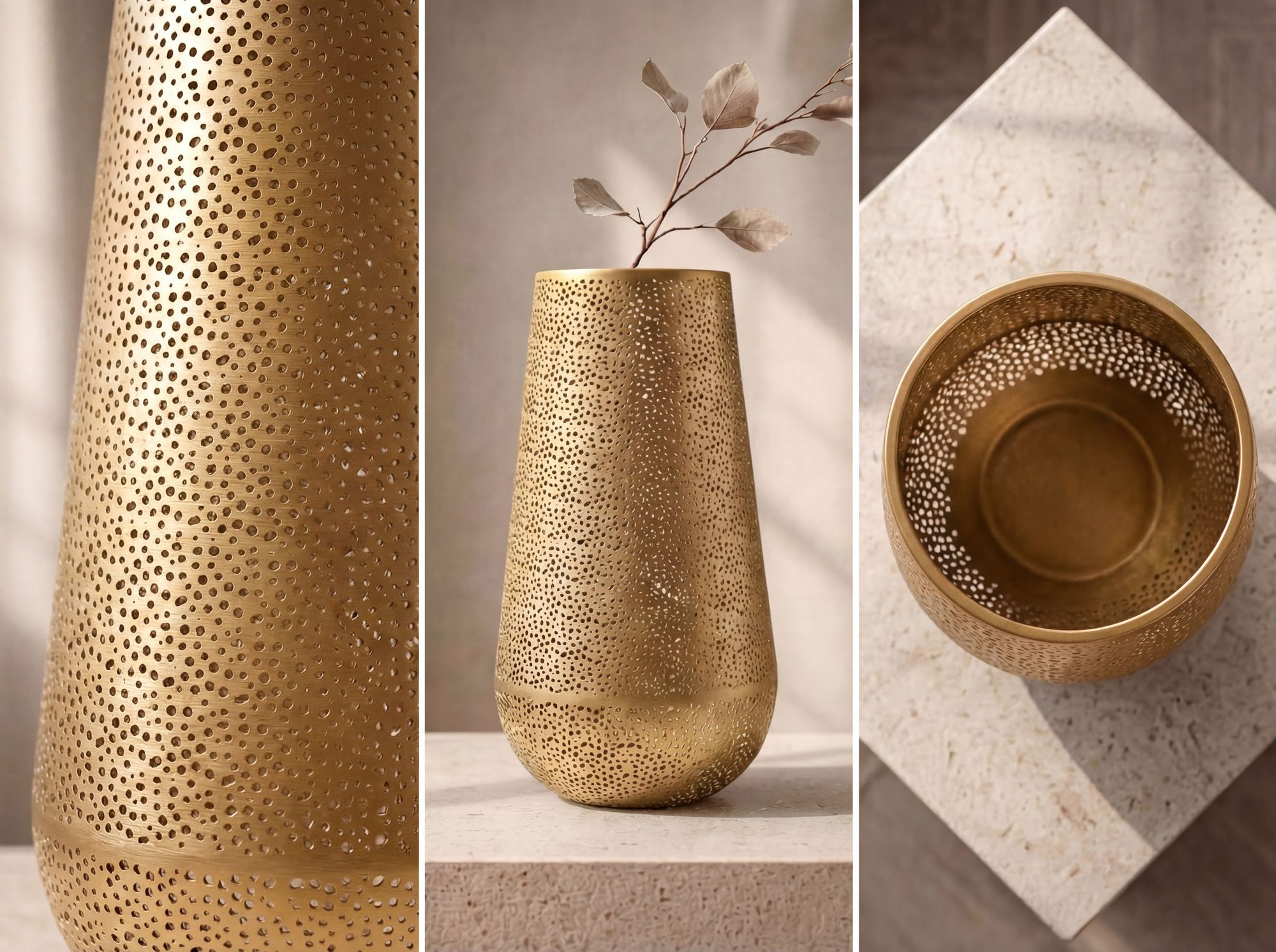FineBuy Dekovase Metall 47cm - Design Blumenvase Groß - Metallvase Modern - Bodenvase rund für Trockenblumen - Standvase Hoch - Wohnzimmer Deko - Wohndeko Handmade | Farbe: Silber