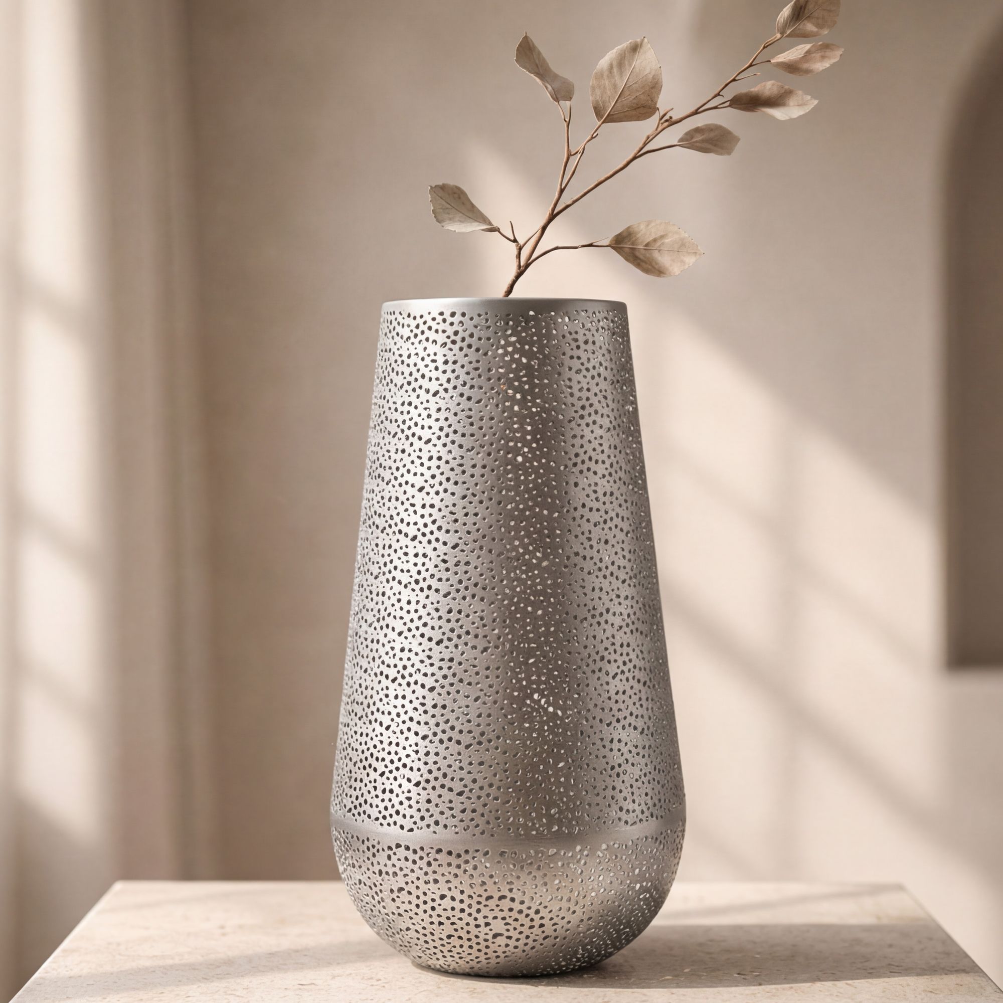 Vase 47cm Metall Blumenvase Bodenvase Wohndeko Groß Rund Design Dekovase Hoch – Ansicht 1