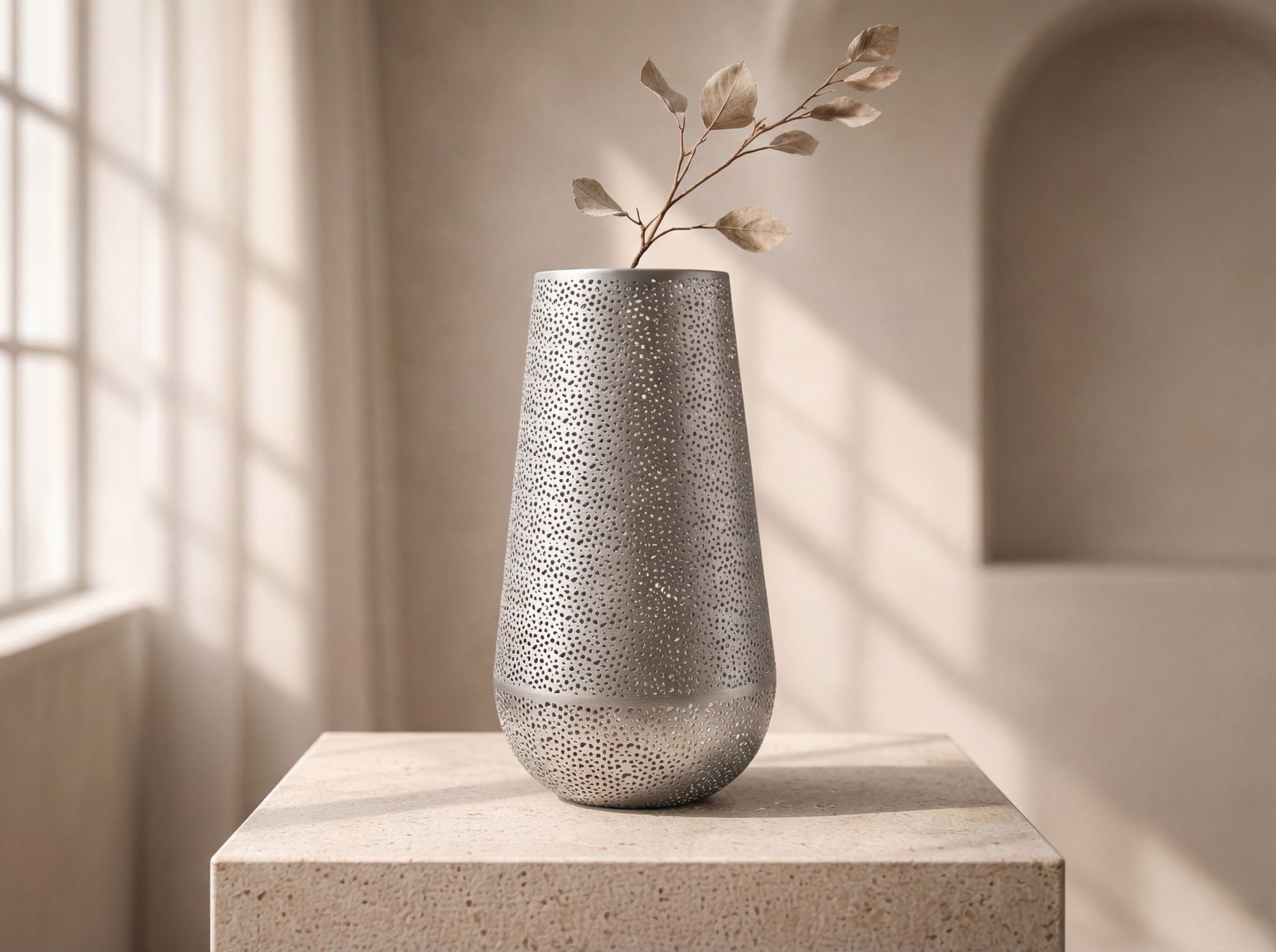 Vase 47cm Metall Blumenvase Bodenvase Wohndeko Groß Rund Design Dekovase Hoch – Ansicht 2